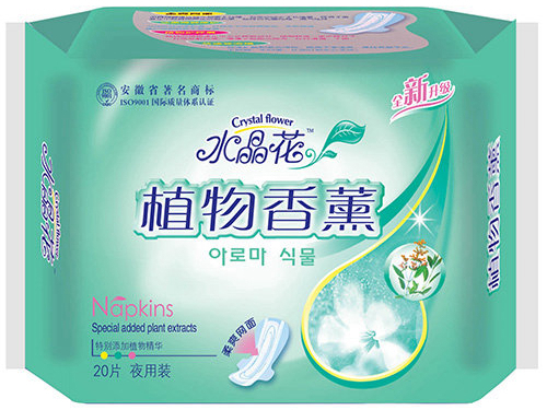 水晶花牌植物香薰系列卫生巾夜用20片柔爽网面装